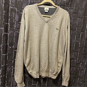 Classic LACOSTE Men’s Pullover V-Neck Gray Knit Sweater Sz 6/XL EUC